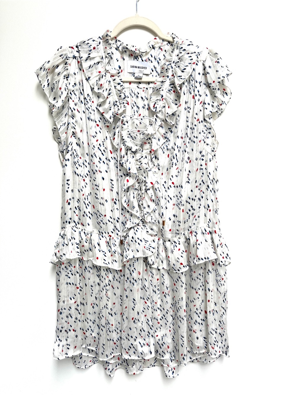 Sabina Musayev adorable mini red, white and blue dot sundress, size medium
